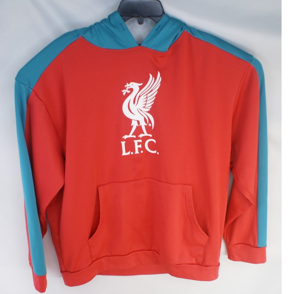 Liverpool FC LFC Mens Red Teal Liver Bird Crest Pullover Hoodie Sweatshirt